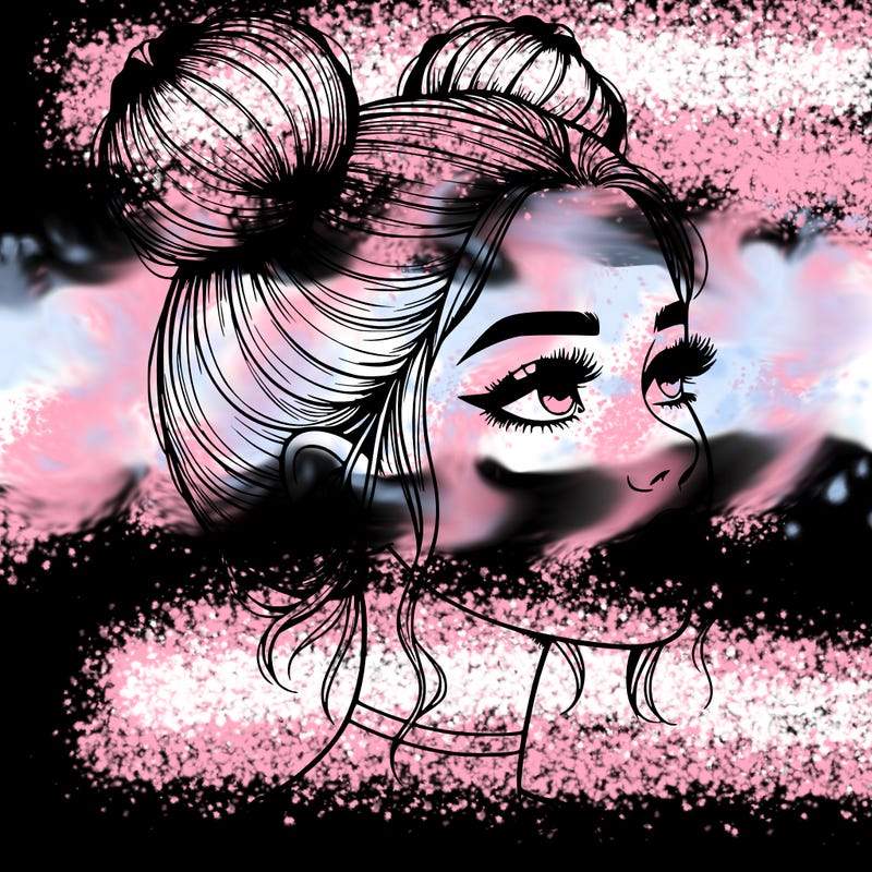 realistic girl with buns on the top of her head