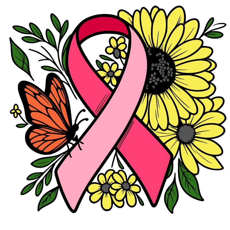 cancer awareness symbol with flowers and butterflies