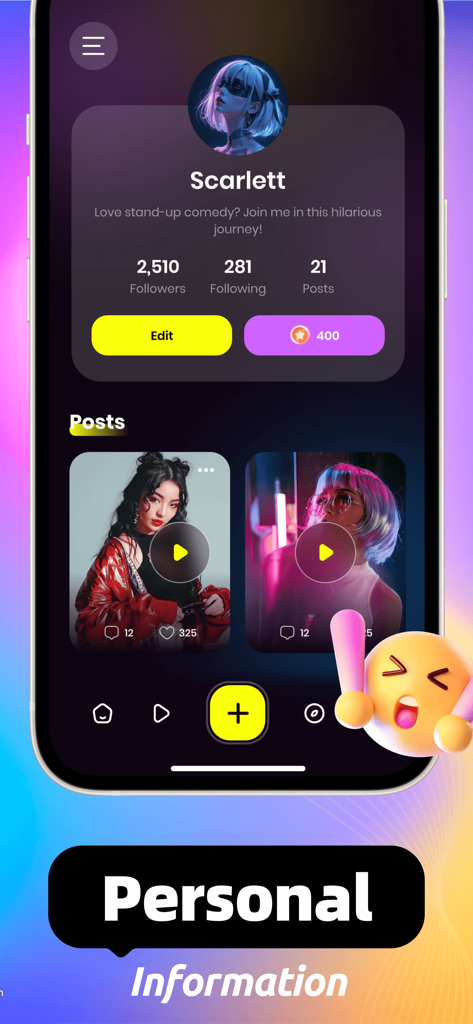 Jivn: Video, Share Fun - Jivin app profile page showing user statistics and recent video posts.