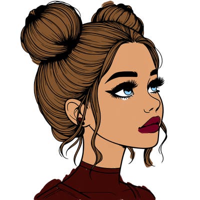 realistic girl with buns on the top of her head