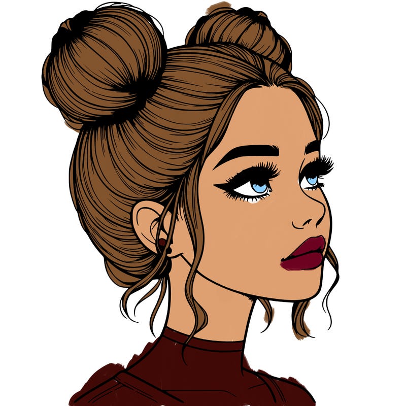 realistic girl with buns on the top of her head