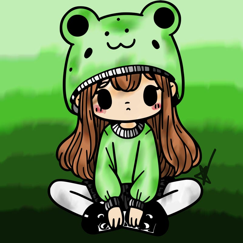 a girl wearing a frog hat and some frog socks