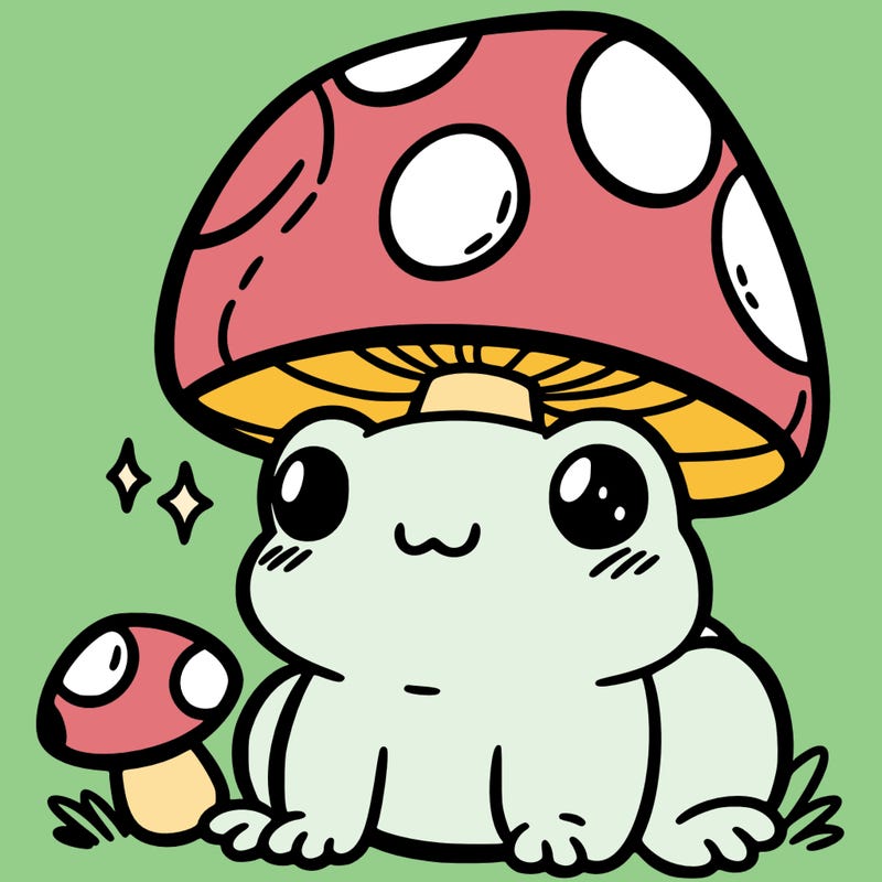 a cute frog with a mushroom hat