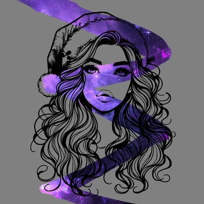 realistic christmas girl with wavy hair and lips