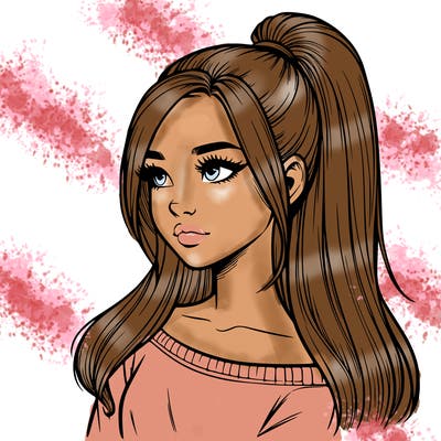realistic girl with a high ponytail