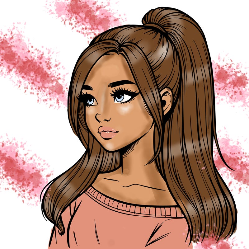 realistic girl with a high ponytail