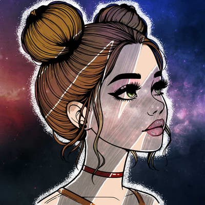 realistic girl with buns on the top of her head