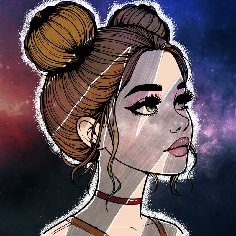 realistic girl with buns on the top of her head