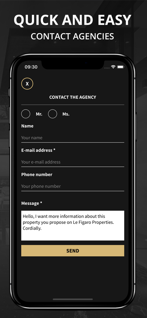 Le Figaro Properties - Contact form for luxury real estate agencies in the Le Figaro Properties app