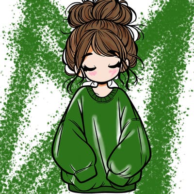 girl with baggy sweatshirt and messy bun