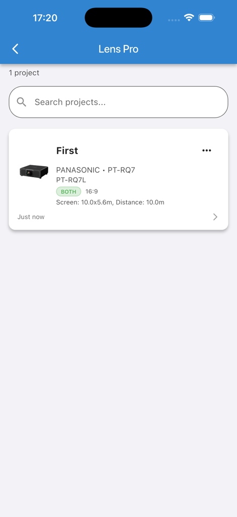 Cálculos de proyectos guardados en la aplicación móvil Lens Pro