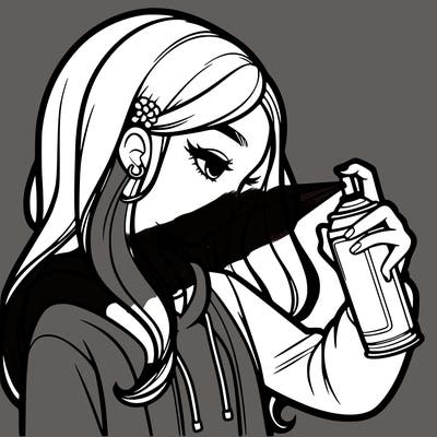 a realistic girl spray painting