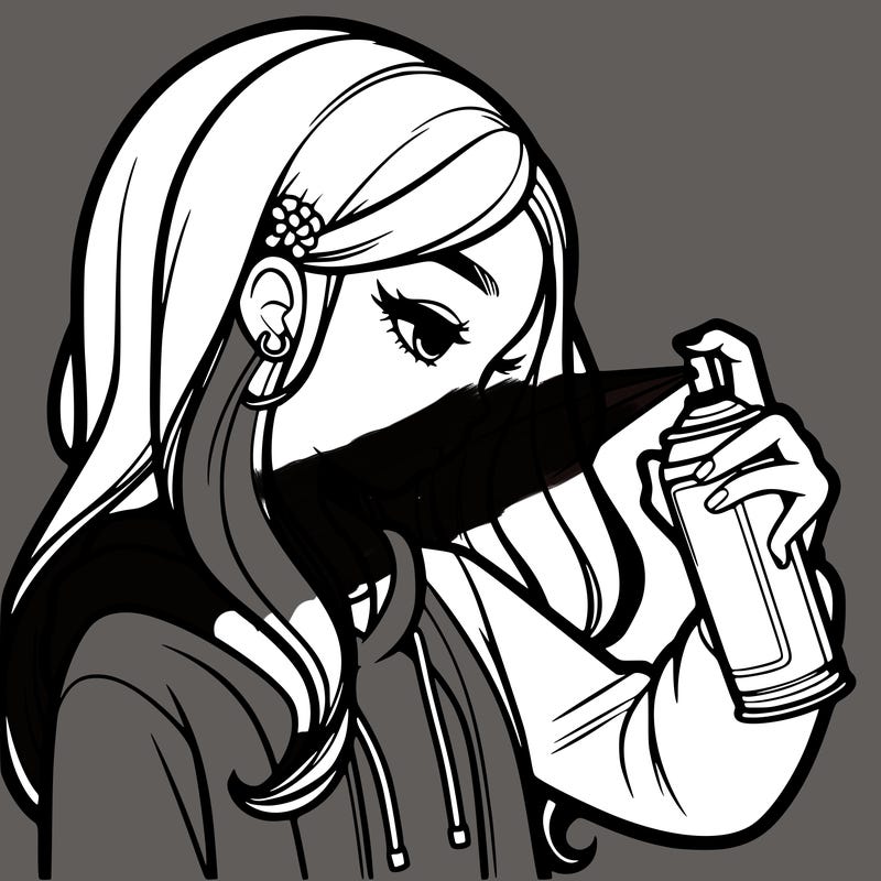 a realistic girl spray painting