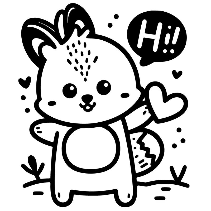 cute animal holding a heart and saying hi