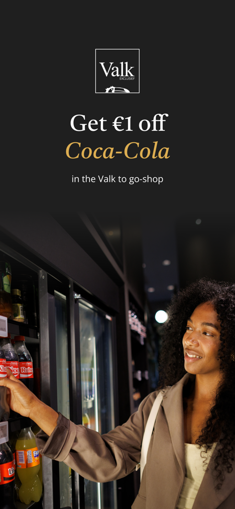 In-app promotion for a discount on Coca-Cola at the Van der Valk to-go shop