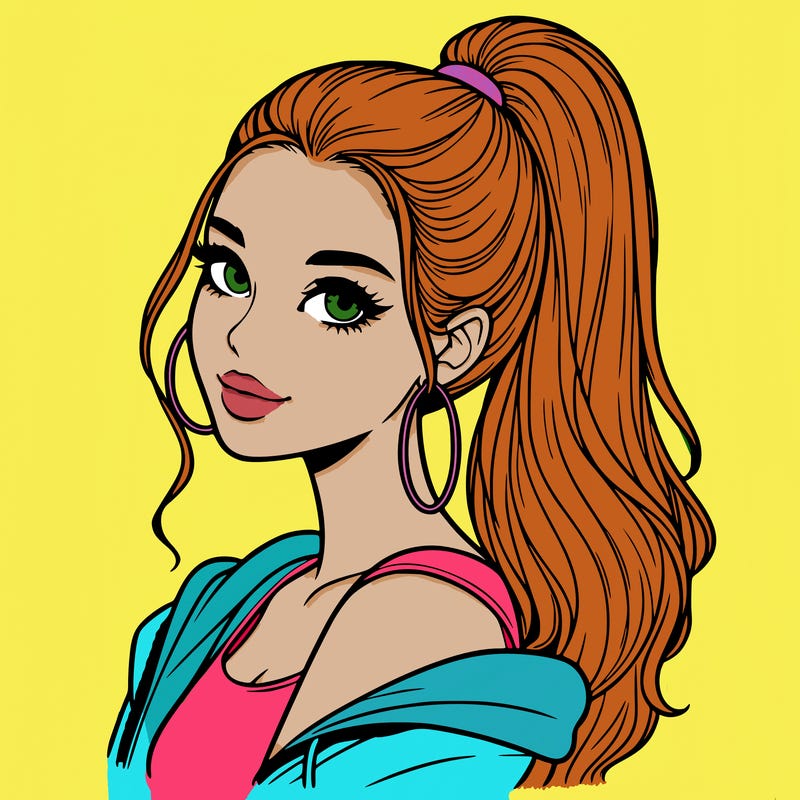 realistic girl with a high ponytail