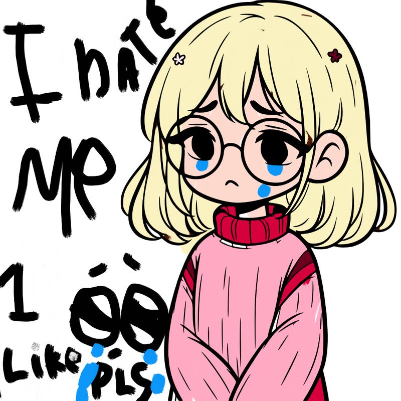 sad girl with glasses in a sweater