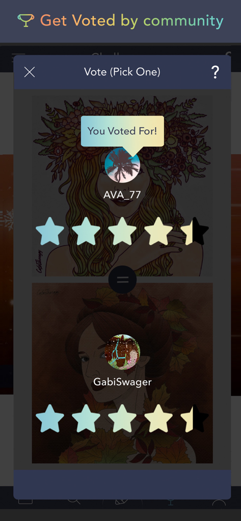 Color Therapy Coloring Number - Interface of Color Therapy app showing users voting on community coloring masterpieces with a star rating system