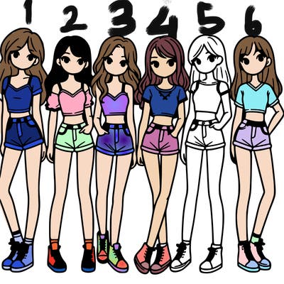 a group of girls wearing crop tops and shorts