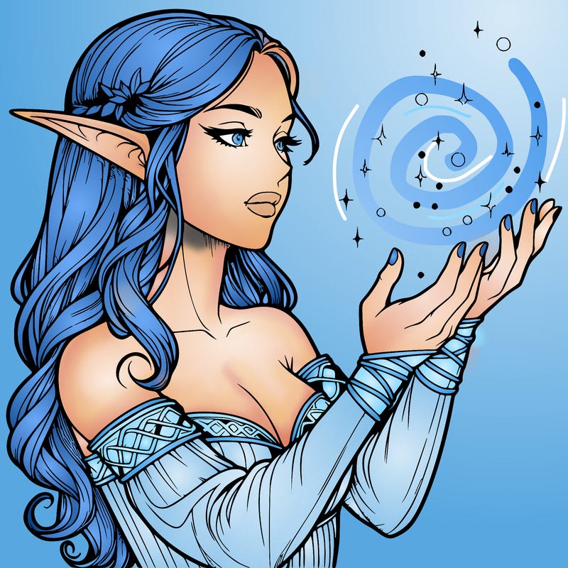 realistic elf girl doing magic