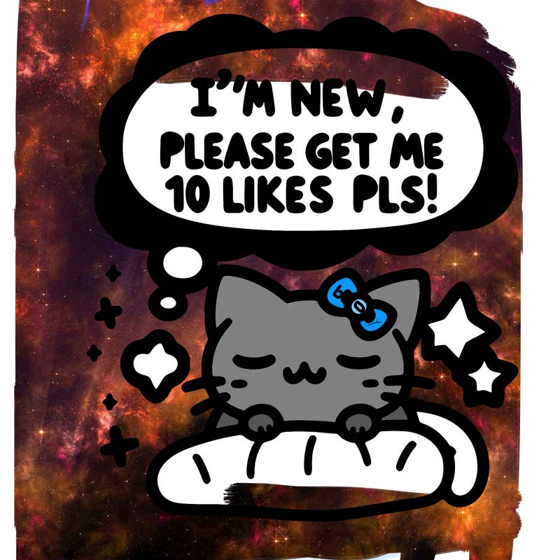 kitty taking a nap dream talking and saying "i'm new, please get me at least 10 likes pls!!"