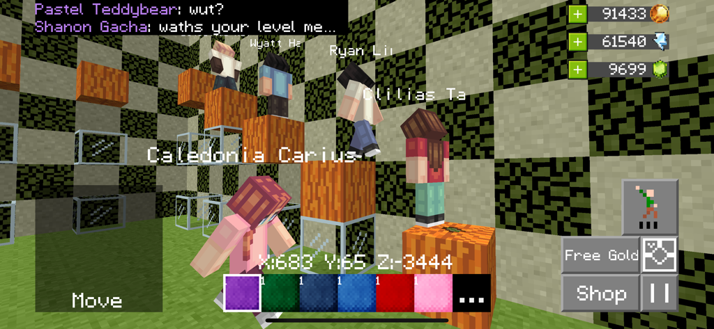 Builder Buddies Craft & Mine R - Jogadores interagindo e conversando com avatares blocados em 3D em um ambiente de mundo virtual