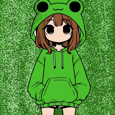 girl with baggy sweatshirt and frog hood