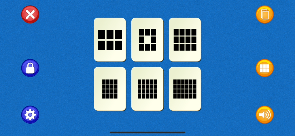 Matching Pairs! - Matching Pairs game screen showing different grid size options for difficulty levels with colorful menu icons