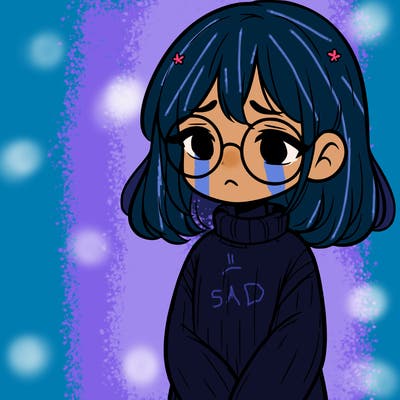 sad girl with glasses in a sweater