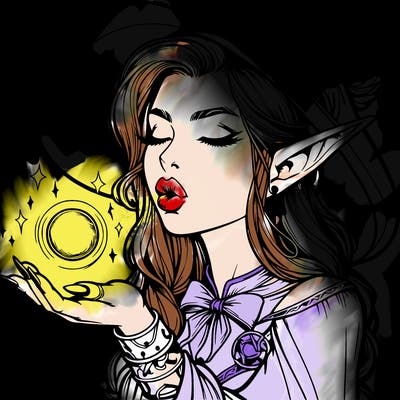 realistic elf casting a spell with lips