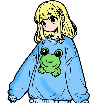 girl wearing frogging sweatshirt