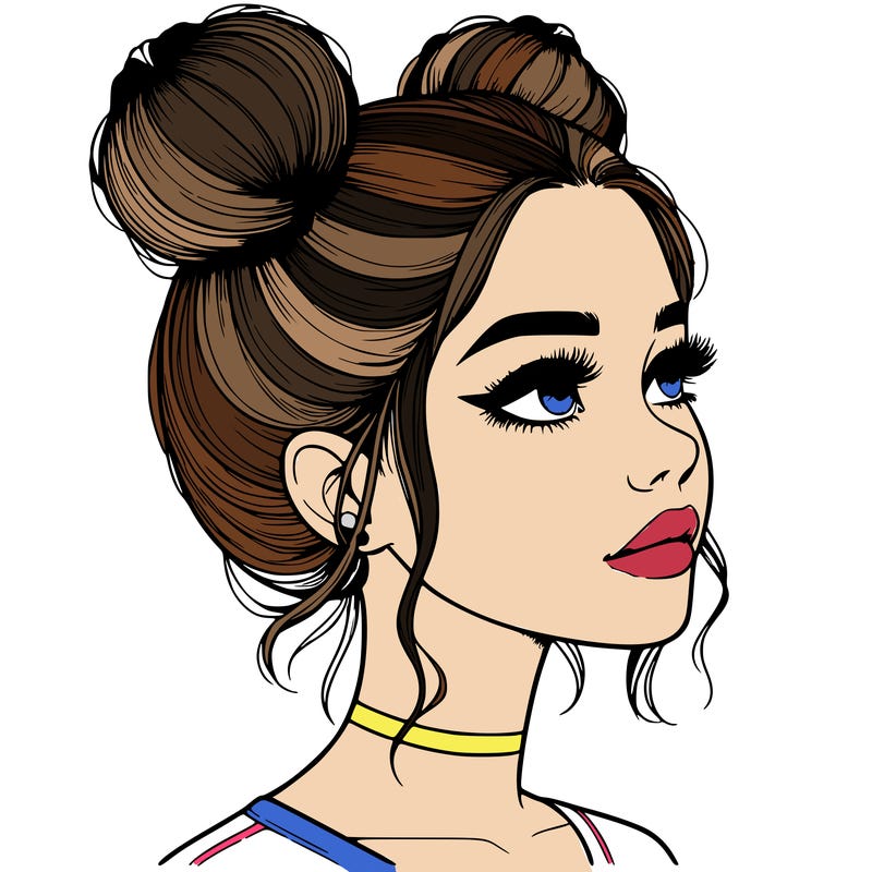realistic girl with buns on the top of her head