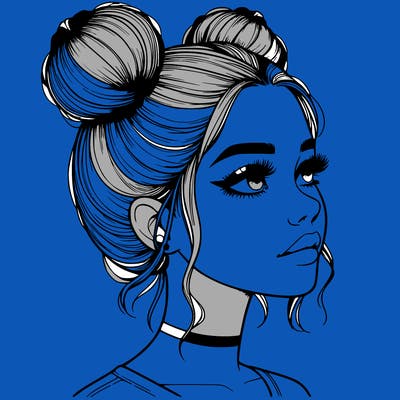 realistic girl with buns on the top of her head