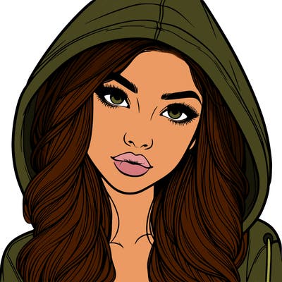 realistic beautiful girl with a hood on
