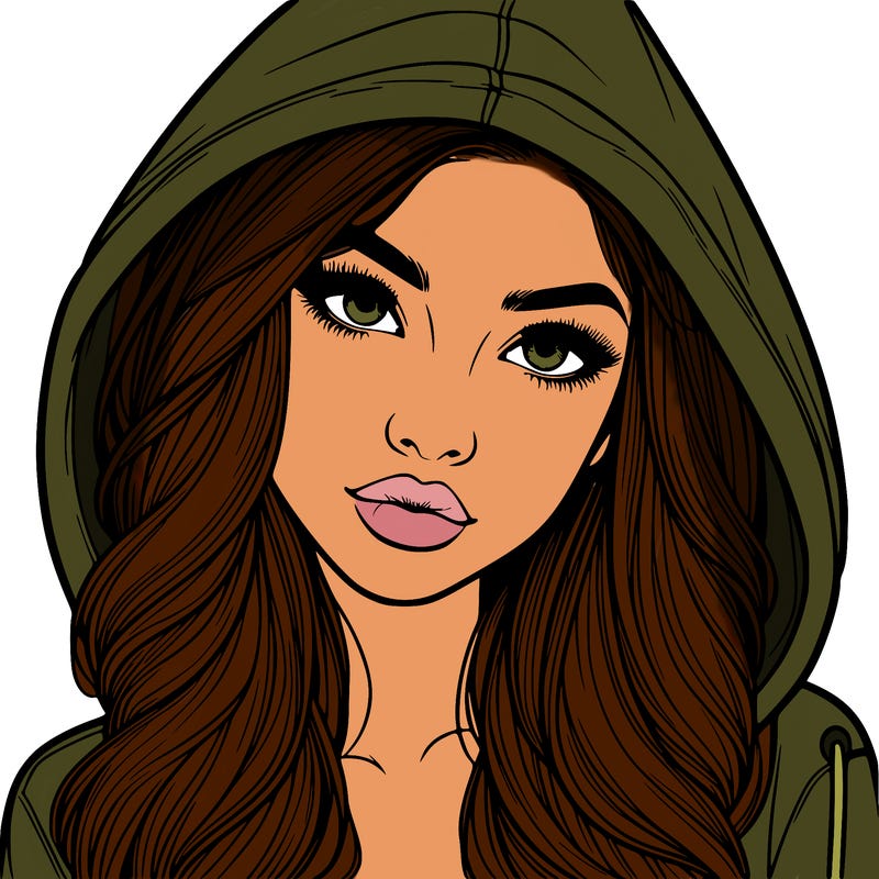 realistic beautiful girl with a hood on