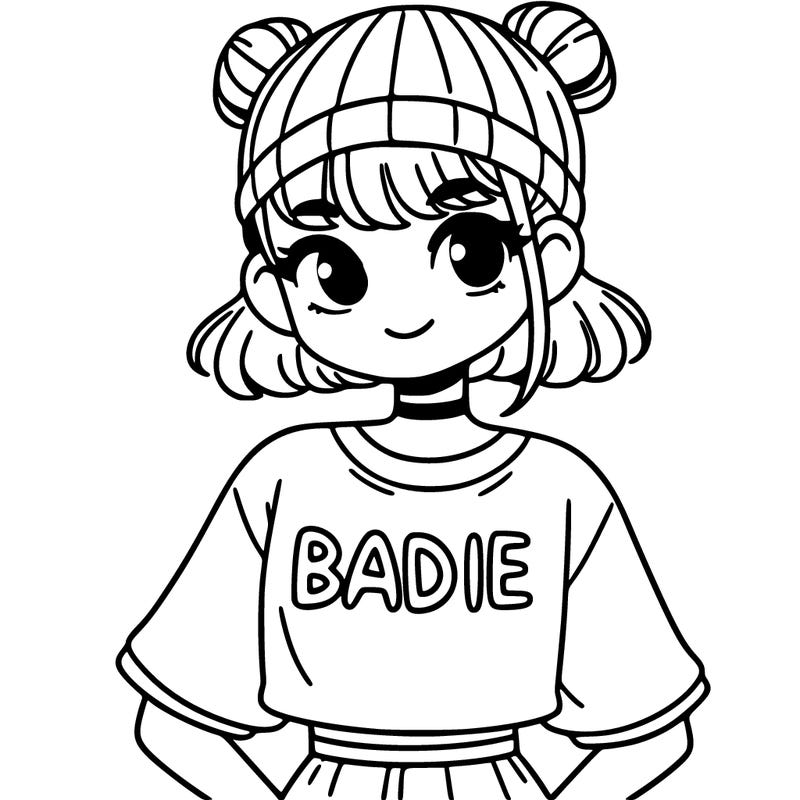 a girl in a shirt that says "badie"