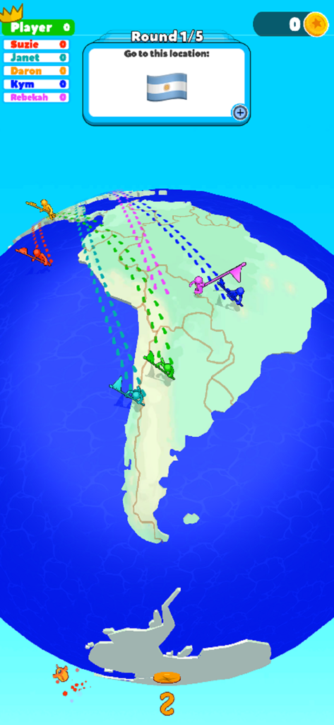 Trivia Planet! - A geography quiz gameplay screen from Trivia Planet where players find Argentina on a globe