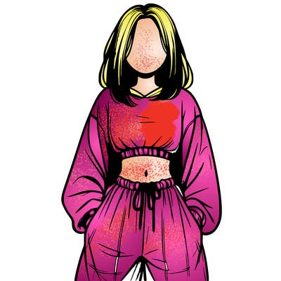 realistic girl faceless with baggy pants and a crop top