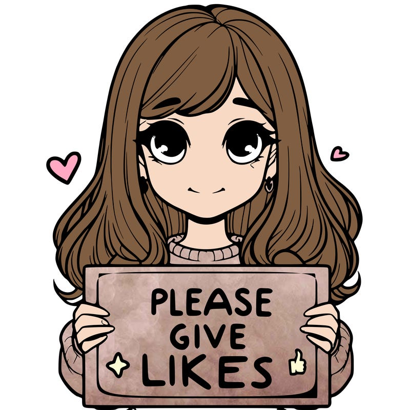 realistic girl that is holding a sign that says please give likes