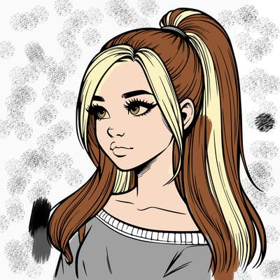 realistic girl with a high ponytail