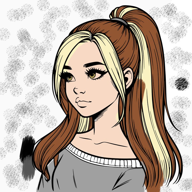 realistic girl with a high ponytail