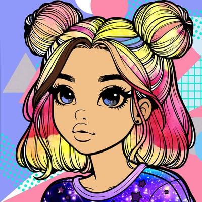 realistic girl with space buns on the side of her head