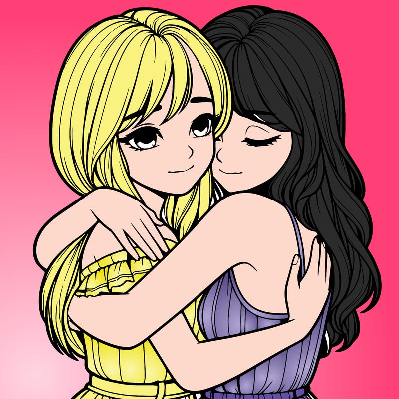 realistic girls hugging