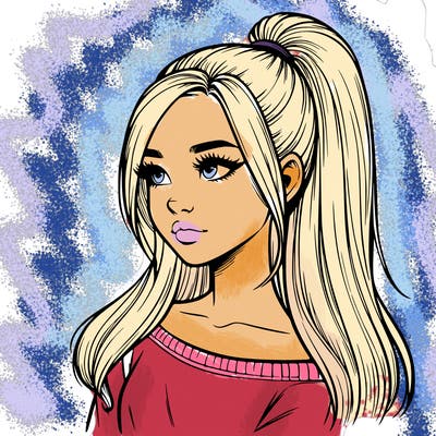 realistic girl with a high ponytail