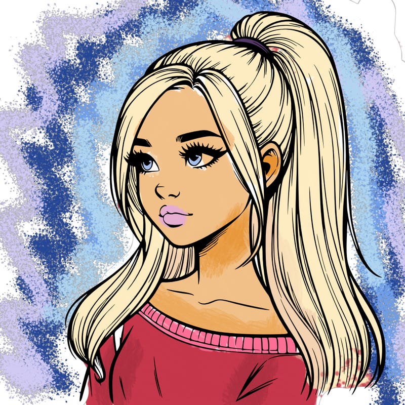 realistic girl with a high ponytail