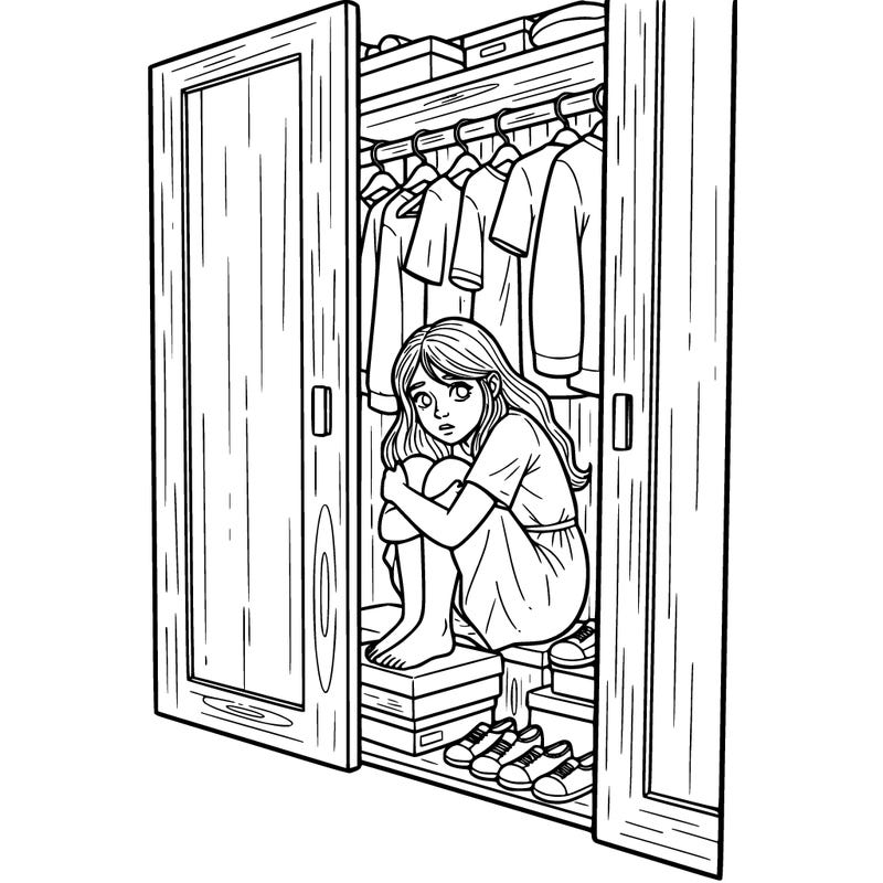 girl hiding in a closet