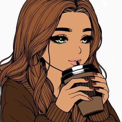 realistic girl drinking coffee