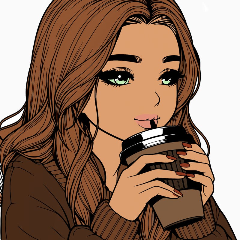 realistic girl drinking coffee
