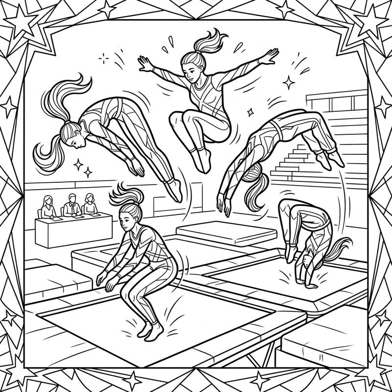 Get ready for an energetic coloring adventure with our Trampoline Gymnasts page! Watch as these athletes soar through the air, perfect for kids who love action and sports.