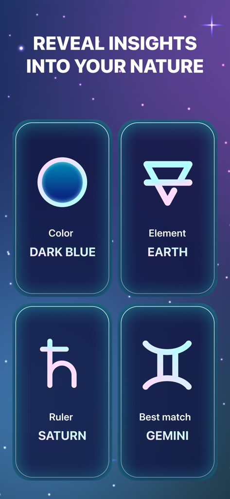 Interface of Star app displaying astrological insights including color, element, ruler, and best match for a zodiac sign.